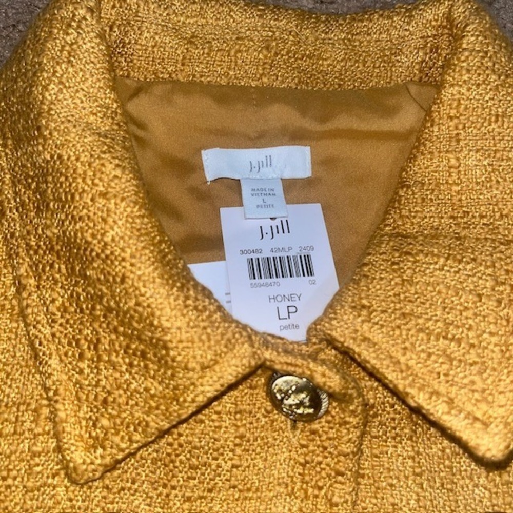 J. Jill Textured Tweed Button-Front Jacket Gold Honey Large Petite LP - Picture 10 of 12
